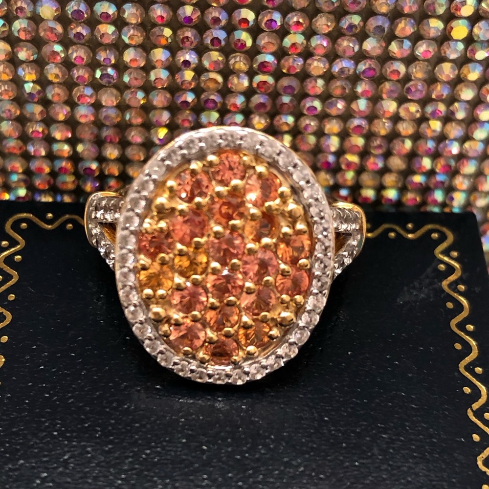 Sterling Silver Orange Sapphire & White Zircon Ring
